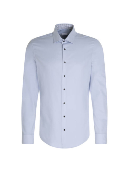 Chemise Seidensticker SLIM TWILL bleu clair avec col Business Kent en coupe étroite