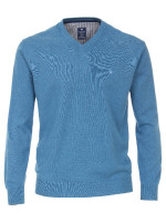 Redmond Pullover REGULAR FIT MELANGE mittelblau mit V-Ausschnitt Kragen in klassischer Schnittform