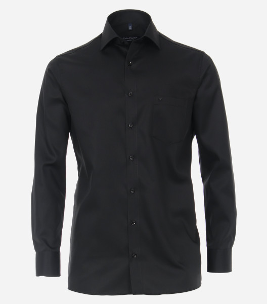 Camisa CasaModa COMFORT FIT TWILL negro con cuello Kent de corte clásico