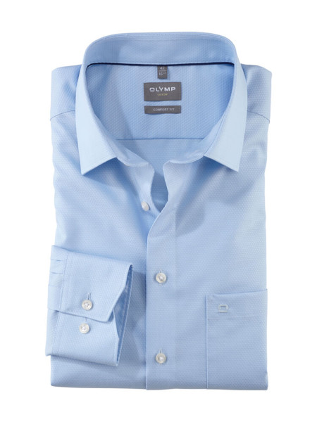 Camisa Olymp COMFORT FIT FAUX UNI azul claro con cuello Global Kent de corte clásico