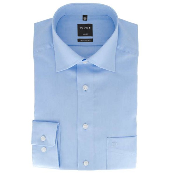 Camicia OLYMP Luxor modern fit NATTÉ azzurro con Nuovo Kent collar in taglio moderno