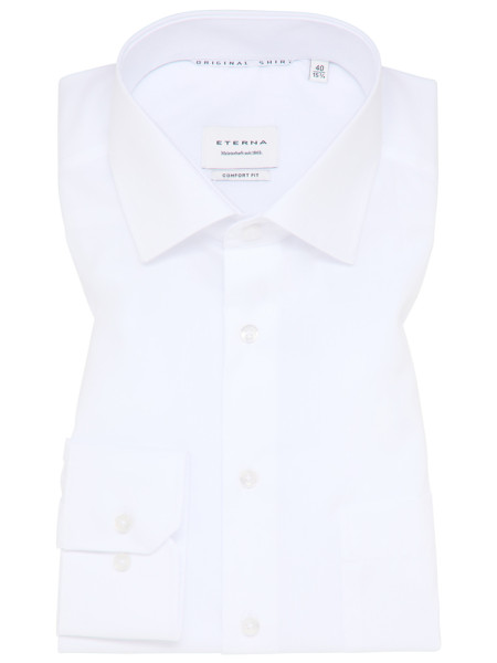 Camicia Eterna COMFORT FIT UNI POPELINE bianco con Kent collar in taglio classico