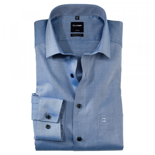 OLYMP Luxor modern fit Hemd TWILL mittelblau mit Global Kent Kragen in moderner Schnittform