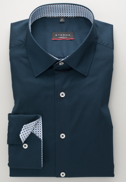 Eterna Hemd MODERN FIT UNI STRETCH dunkelblau mit Modern Kent Kragen in moderner Schnittform