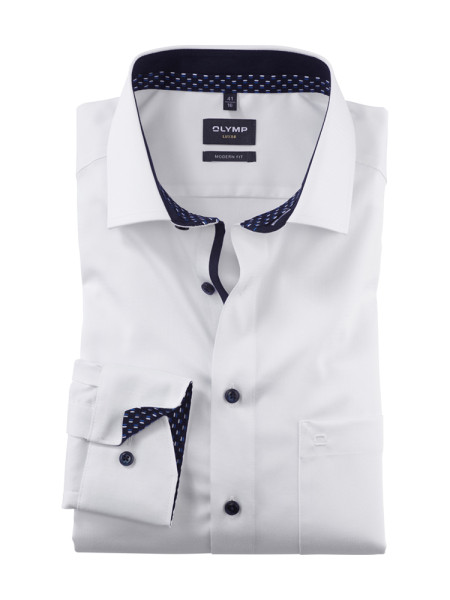 Olymp Hemd MODERN FIT UNI POPELINE weiss mit Global Kent Kragen in moderner Schnittform
