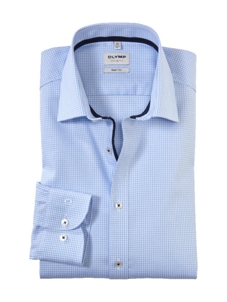 OLYMP shirt LEVEL 5 UNI STRETCH light blue with New York Kent collar in narrow cut