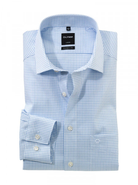 OLYMP shirt MODERN FIT TWILL CHECK light blue with Global Kent collar in modern cut