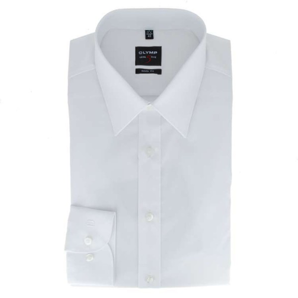 Camisa OLYMP Level Five body fit UNI POPELINE blanco con cuello New York Kent de corte estrecho