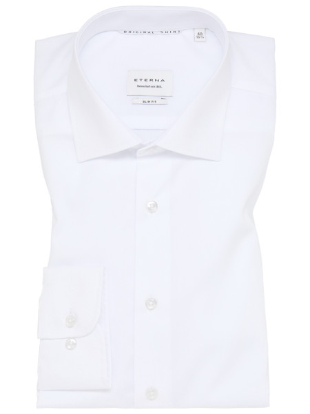 Camisa Eterna SLIM FIT UNI POPELINE blanco con cuello Kent de corte estrecho