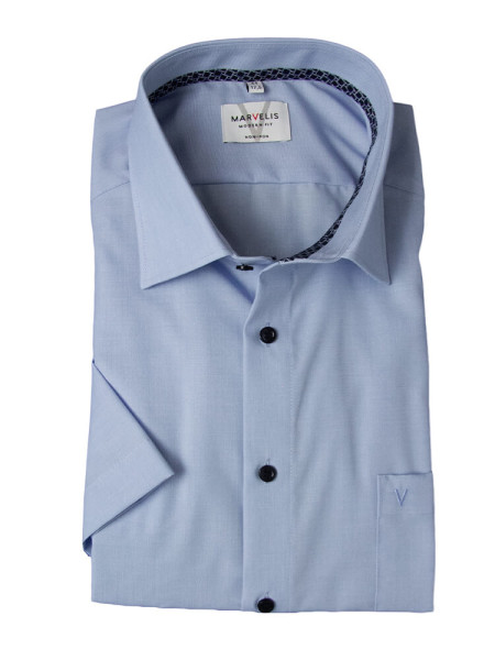 Marvelis overhemd MODERN FIT UNI POPELINE lichtblauw met Nieuw Kent-kraag in moderne snit
