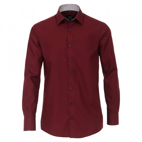 Venti Hemd MODERN FIT UNI POPELINE dunkelrot mit Kent Kragen in moderner Schnittform