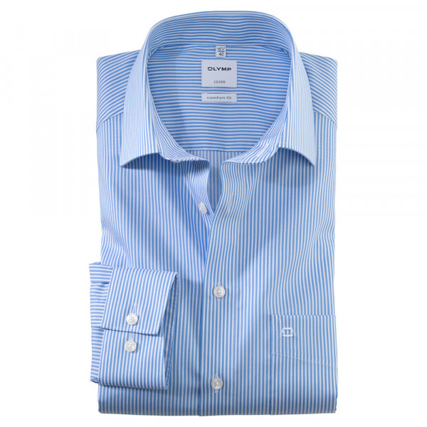 OLYMP Luxor comfort fit shirt TWILL STRIPES light blue with New Kent collar in classic cut