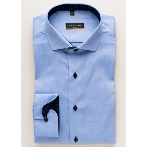 Eterna shirt SLIM FIT FINE OXFORD medium blue with Shark collar in narrow cut