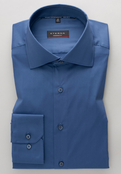 Camicia Eterna MODERN FIT UNI STRETCH blu medio con Kent classico collar in taglio moderno