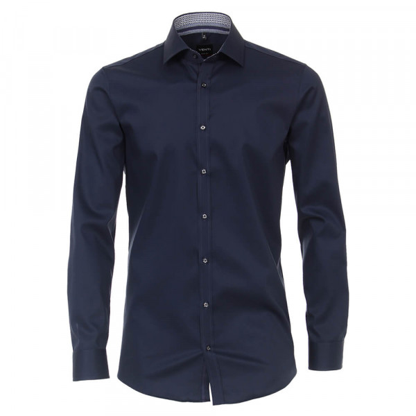 Camisa Venti BODY FIT TWILL azul oscuro con cuello Kent de corte estrecho