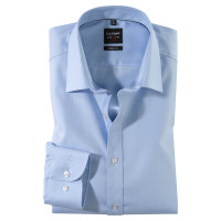 Camisa OLYMP Level Five body fit TWILL azul claro con cuello New York Kent de corte estrecho