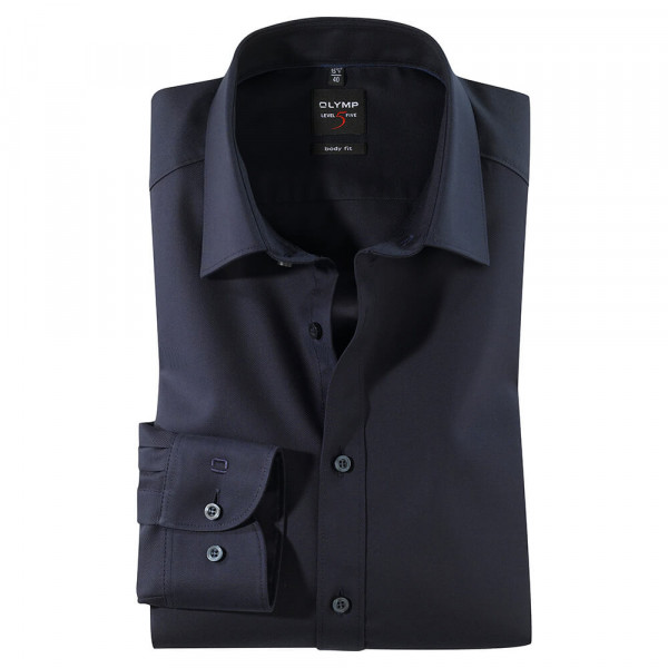 Camisa OLYMP Level Five body fit TWILL azul oscuro con cuello New York Kent de corte estrecho