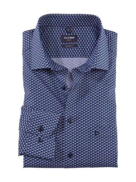 Chemise Olymp MODERN FIT PRINT bleu foncé avec col Global Kent en coupe moderne