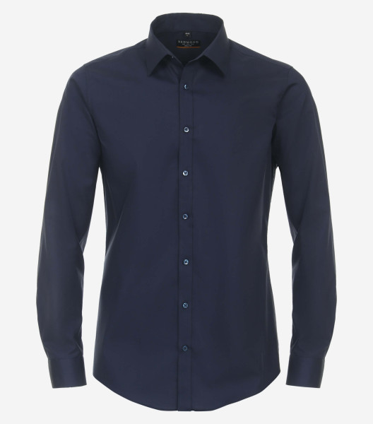 Redmond shirt SLIM FIT UNI POPELINE dark blue with Kent collar in narrow cut