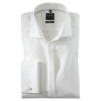 OLYMP Level Five soirée body fit shirt FAUX UNI beige with Royal Kent collar in narrow cut