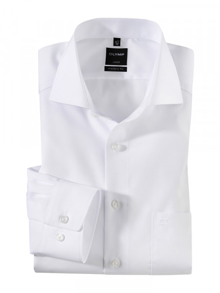 Camisa OLYMP MODERN FIT UNI POPELINE blanco con cuello Seccionado de corte moderno
