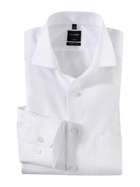 Camicia OLYMP MODERN FIT UNI POPELINE bianco con Spaccato collar in taglio moderno