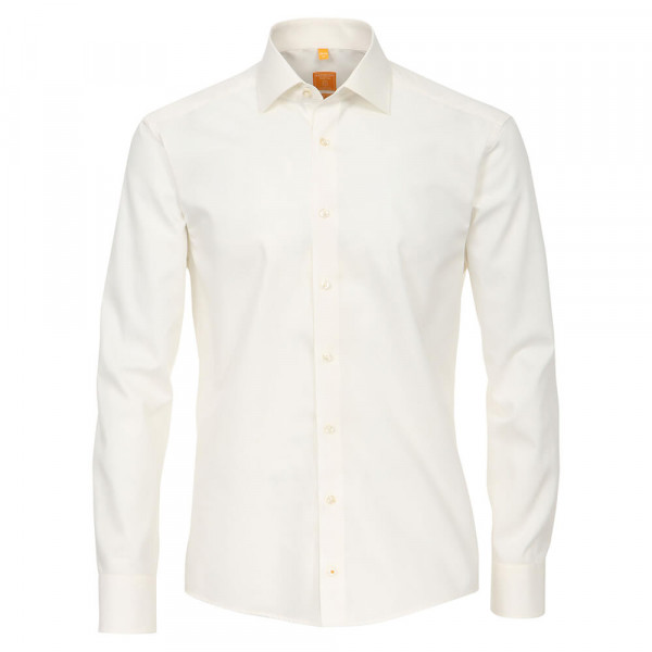 Redmond MODERN FIT Hemd UNI POPELINE beige mit Kent Kragen in moderner Schnittform