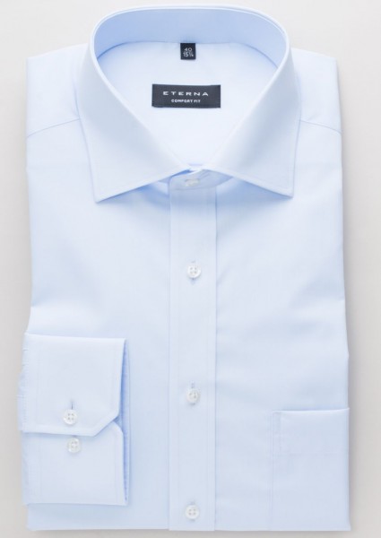 Eterna Hemd COMFORT FIT UNI POPELINE hellblau mit Classic Kent Kragen in klassischer Schnittform