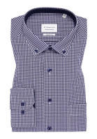 Camisa Eterna MODERN FIT VICHY POPELINE azul oscuro con cuello Button Down de corte moderno