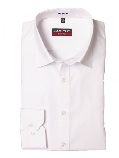 Camisa Marvelis BODY FIT UNI POPELINE blanco con cuello New York Kent de corte estrecho