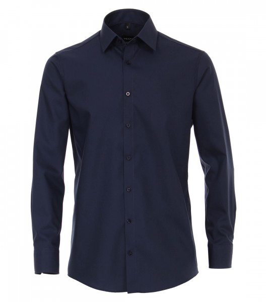 Camisa Venti MODERN FIT UNI POPELINE azul oscuro con cuello Kent de corte moderno