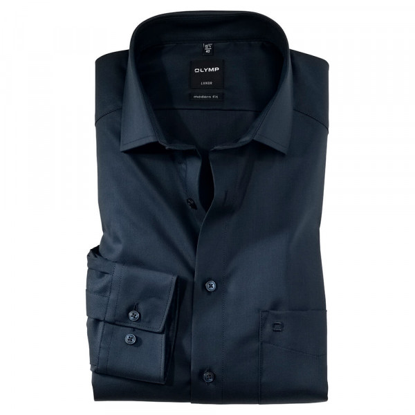 OLYMP Luxor modern fit overhemd TWILL donkerblauw met Global Kentkraag in moderne snit