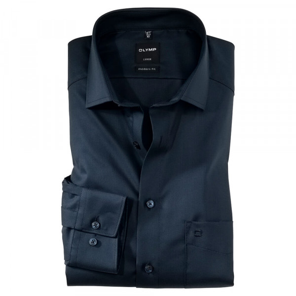 Camicia OLYMP Luxor modern fit TWILL blu scuro con Global Kent collar in taglio moderno