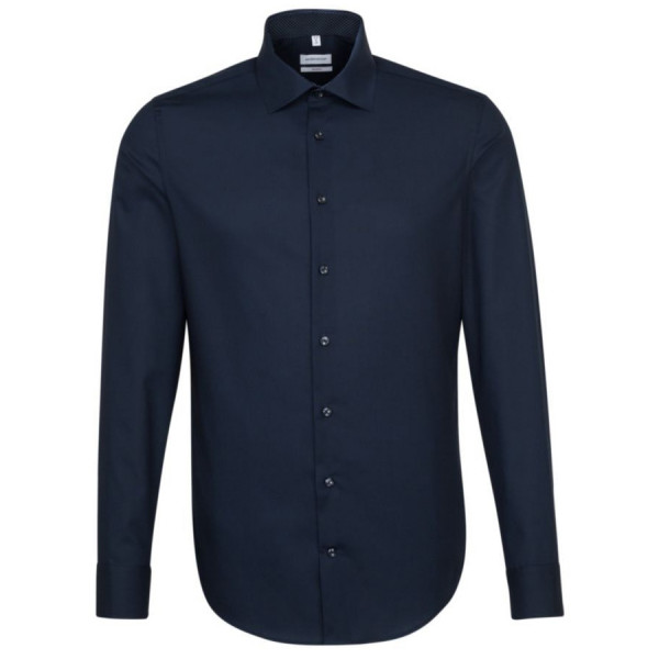 Seidensticker SHAPED shirt UNI POPELINE dark blue with Business Kent collar in modern cut