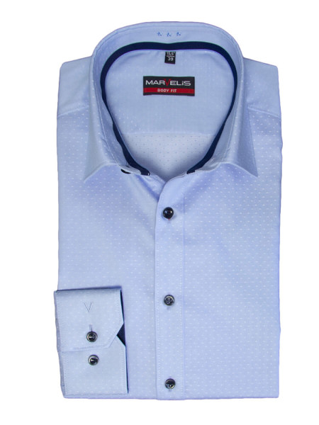 Marvelis Hemd BODY FIT STRUKTUR hellblau mit New York Kent Kragen in schmaler Schnittform