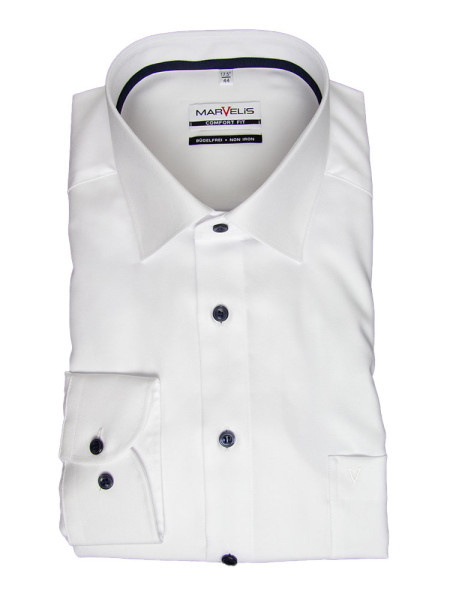 Marvelis shirt COMFORT FIT TWILL white with New Kent collar in classic cut