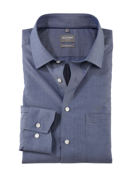 Camicia Olymp COMFORT FIT FAUX UNI blu scuro con Global Kent collar in taglio classico