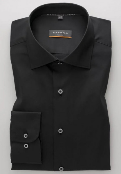 Camisa Eterna SLIM FIT UNI STRETCH negro con cuello Clásico Kent de corte estrecho