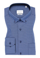 Camicia Eterna MODERN FIT VICHY POPELINE blu scuro con Button Down collar in taglio moderno