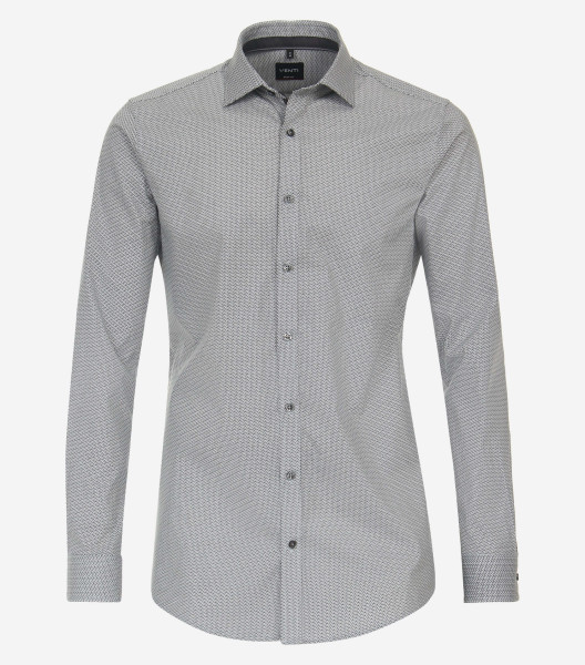 Venti shirt BODY FIT PRINT black with Kent collar in narrow cut