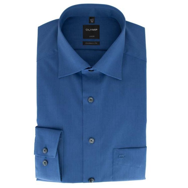 Camisa OLYMP Luxor modern fit CHAMBRAY azul oscuro con cuello Nuevo Kent de corte moderno