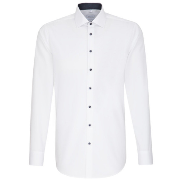 Chemise Seidensticker SHAPED UNI POPELINE blanc avec col Business Kent en coupe moderne