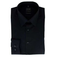 Chemise OLYMP Luxor modern fit UNI POPELINE noir avec col Nouveau Kent en coupe moderne